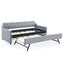 Linen Grey Mid-Century Style Twin Size Upholstered Daybed with Trundle and USB Charging Armrest
