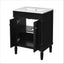 Modern Black Bathroom Vanity with Top Sink, 2-Tier Storage Cabinet, Ceramic Basin, Solid Wood Frame, 24''