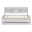 White Wash Full Size Wooden Captain Bed with Built-in Bookshelves, 3 Storage Drawers, and Trundle - Solid Pine Wood + MDF