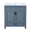 Retro Style 30'' Blue Bathroom Vanity with Ceramic Sink, Solid Wood Frame Storage Cabinet, Soft-Closing Doors, MDF & Ceramic Construction