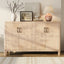 Mirod Farmhouse Style 4-Door Cabinet with Natural Distressed Finish, A Rustic Accent for Entryways or Small Spaces