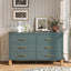 6-Drawer Double Dresser in Blue, Modern Storage Cabinet with Metal Handles & Solid Wood Legs, Dresser Drawer Organizer for Kids Bedroom, Heavy-Duty Wooden Dresser with Pre-Installed