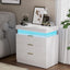 Nightstand with Charging Station and LED Lights,Night Stand with Sliding Top for Bedroom,Bedside Table with Drawers,Modern End Side Table,White.28.8''W x 17''D x 30.5''H.