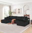 132' U Shaped Modular Sectional Sofa, Comfy Compressed Cloud Couch with Side Pockets, Modern Minimalist Corduroy Memory Foam Sleeper Sofa for Living Room, No Assembly Required,Black