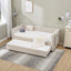 Beige velvet daybed, sturdy wooden bed frame, modern diamond grid pull-out design, perfect for bedroom, living room furniture