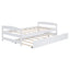 White Twin Size Platform Bed with Twin Trundle, Pine Wood and MDF, 77.4L x 40.6W x 22.1H inches
