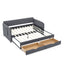 Twin Size Upholstered Daybed with Trundle and Drawers, Dark Gray Linen, Flat Arms, Extendable for Bedroom or Living Room