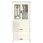 Portable Wardrobe Closet Storage Organizer with Magnetic Doors and Hanging Rod, Cream White