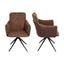 360° Swivel Home Office Desk Chairs Set of 2, Upholstered Dining Chairs with Arm, Dark Brown Faux Leather and Linen Fabric, Metal Base, for Living Room, Bedroom, Study, Vanity