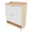 31.5 Inch Nordic Style Shoe Storage Cabinet with 2 Flip Drawers, White and Solid Wood Finish, Compact Entryway Organizer with MDF Body and Wooden Legs
