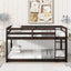 Solid Wooden, Solid Rubber Wooden Twin over Twin Floor Bunk Bed with Ladder, with Bed Platform of Strengthened Slats , Espresso