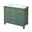 Modern Green Bathroom Vanity with Ceramic Sink, 36'' Freestanding Cabinet with 4 Drawers & 2 Soft-Close Doors, Solid Wood Frame, MDF Panels, Green