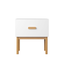 Modern White Nightstand with Drawer and Wood Legs, Minimalist Bedside Table with Handle for Bedroom, Living Room, Apartment