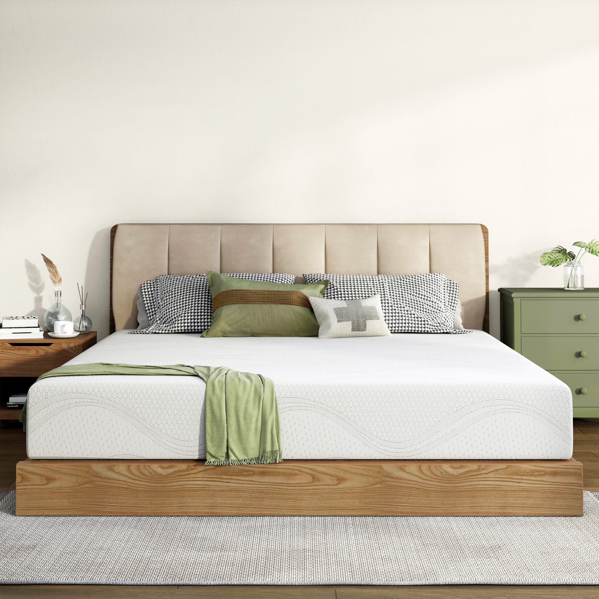 Queen Size Memory Foam Mattress,12 Inch Bed Mattress,with Cooling Green Tea Gel, CertiPUR-US Certified,White Main image