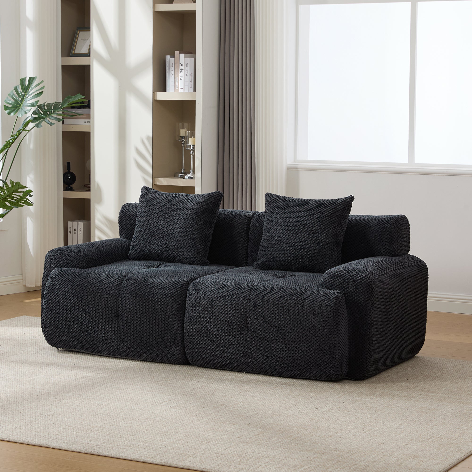 73' Modern Modular Sectional Sofa Loveseat, 2 Seater Tufted Comfy Cloud Tufted Floor Convertible Couch with 2 Pillows, Boneless Conversion Sofa for Living Room,Office, Apartment,Guestroom, Charcoal Main image