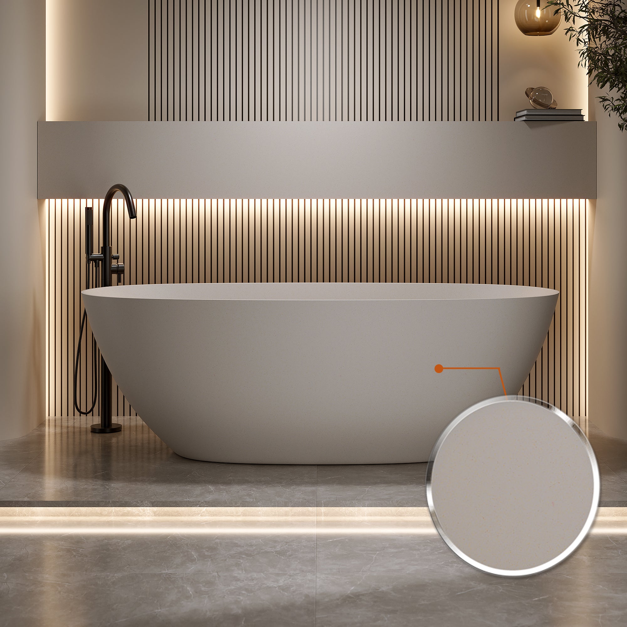 65''Freestanding Bathtub Resin Stone Soaking Bathtub Solid Surface Modern Tubs with Overflow and Pop-up Drain Main image