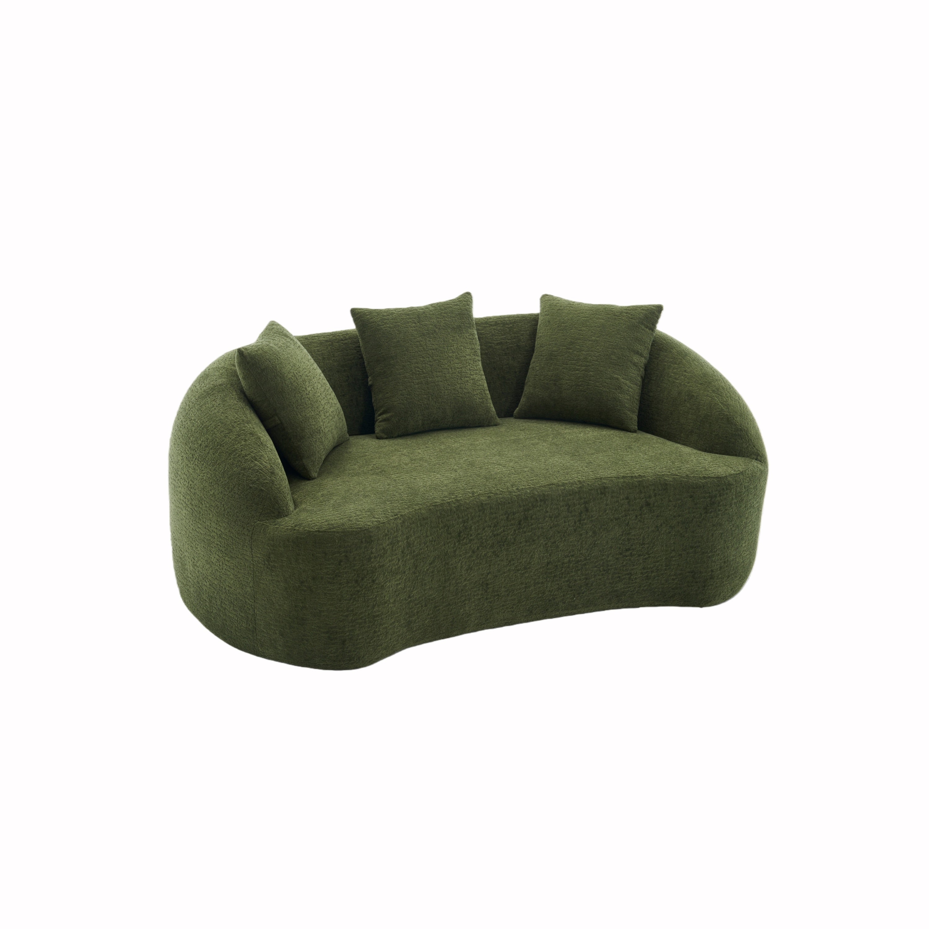 LY-049S Curved Modern Boneless Sofa Loveseat, Backrest Upgrade, 2-Seater Green Chenille Compression Couch with 3 Pillows, Minimalist Modular Couches for Living Room, Office, Apartment, Guest Room Main image