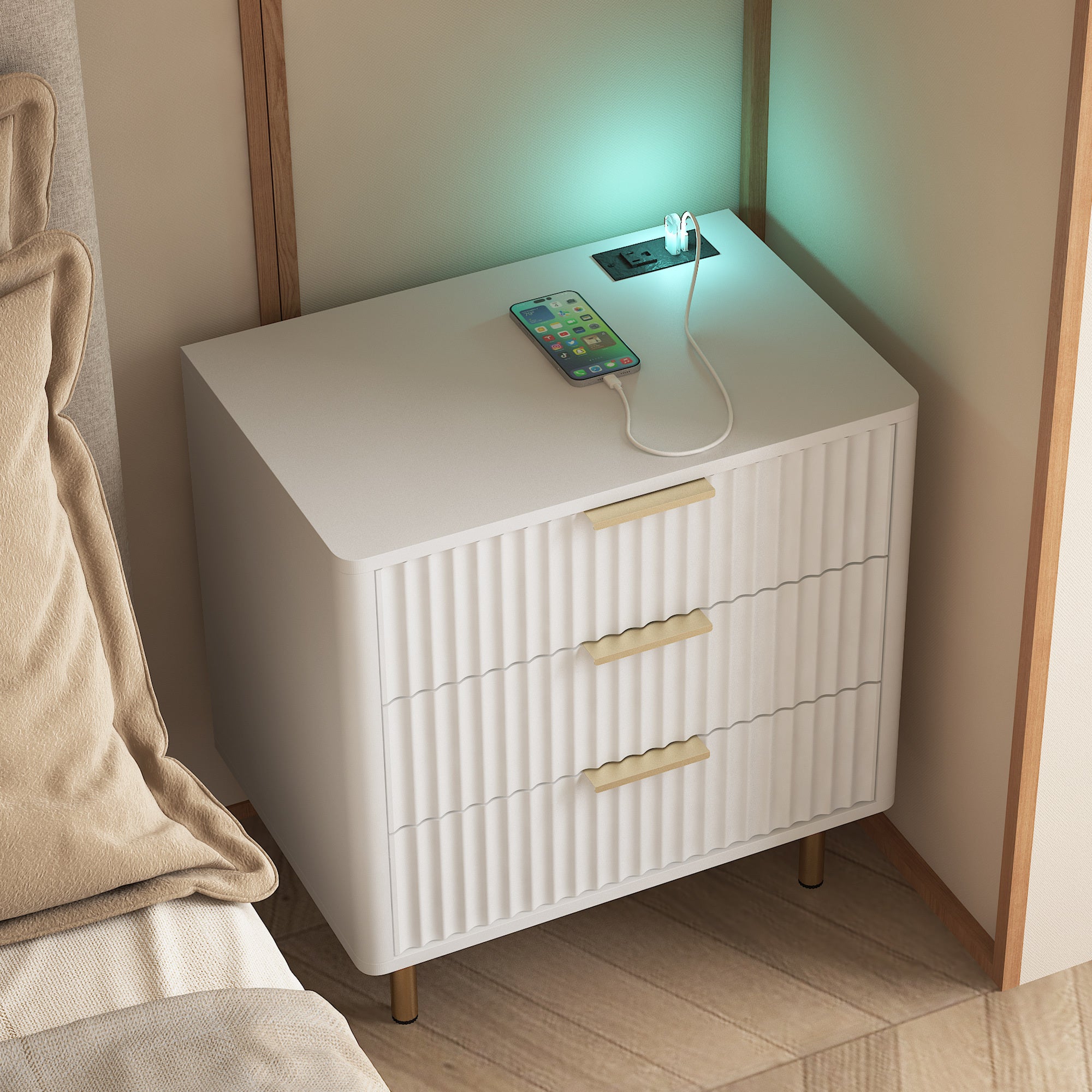 Nightstand with Charging Station, Smart Nightstand with Night Light, Modern Night Stand with Storage Cabinet for Bedroom Main image
