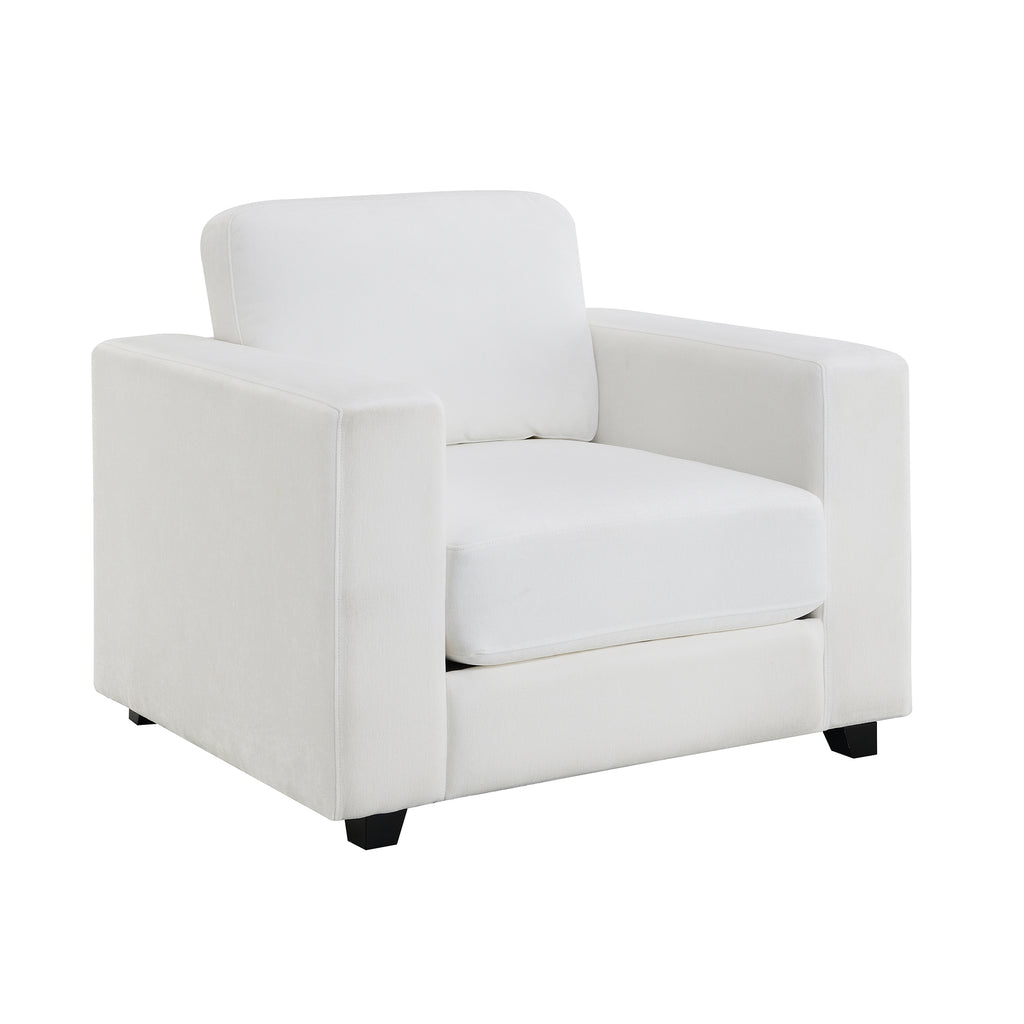 Mid Century Modern Oversized Accent Chair with Widen Arms, Ivory Chenille Fabric Upholstered Armchair Sofa for Living Room Bedroom Office, Washable Cover, 7-Inch Thick Cushion