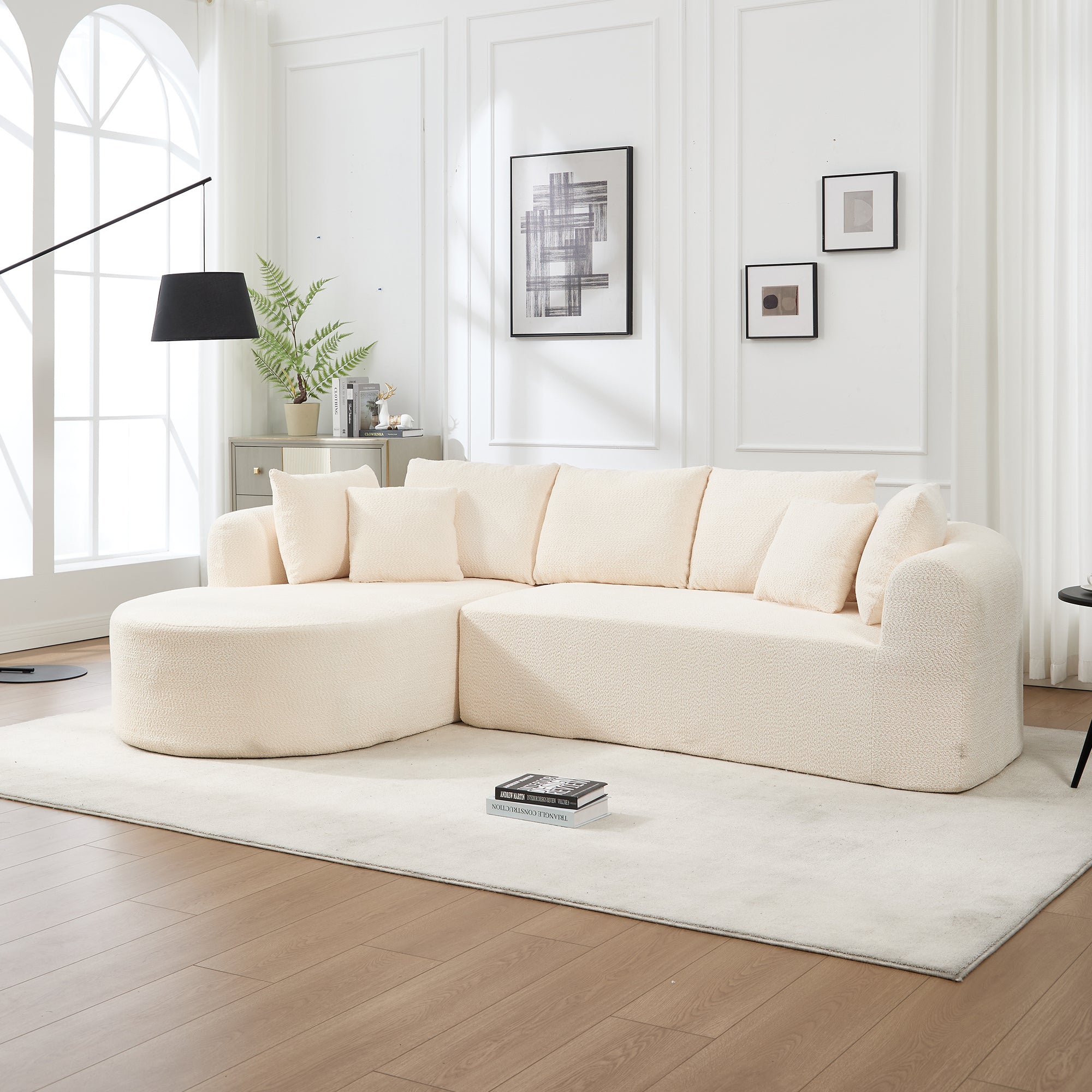 109 Inch Cloud Sectional Couch, Boneless Sofa for Living Room, Corduroy Modular Couch with L Shape Chaise, Modern Compressed Sofa in a Box, Memory Foam Filling (IVORY) Main image