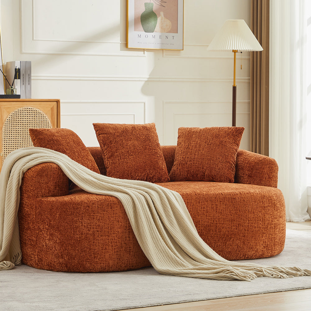 Curved Loveseat, Small Chenille Sofa with 3 Pillows, Deep Seat Couch for Apartment, Living Room, No Assembly Needed Main image