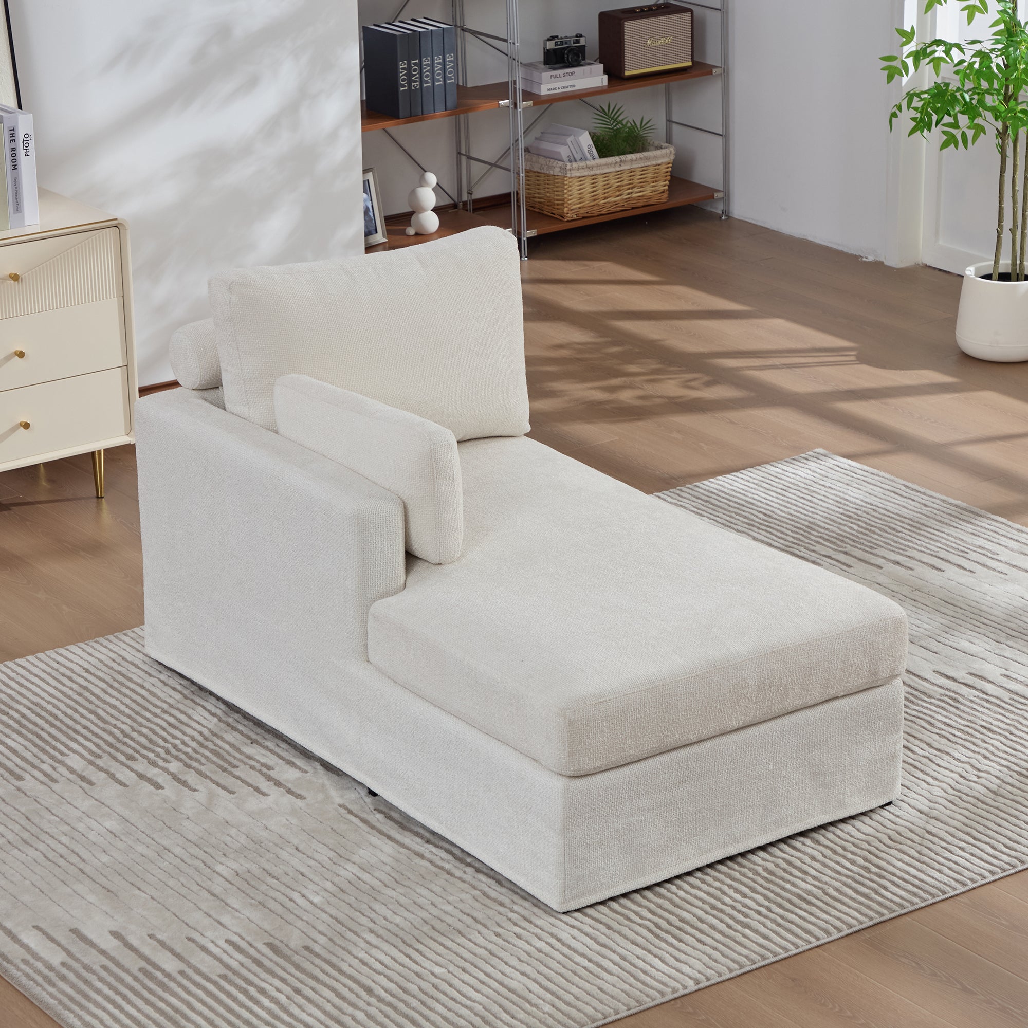 31.69' wide modular sofa bed with cushions, upholstered in soft chenille fabric, sturdy metal legs, strong load-bearing capacity, suitable for living rooms, bedrooms, and apartments. Ivory-L