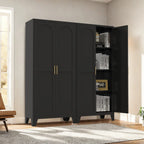 61'' 2 Shapely Doors Cabinet, Metal Storage Cabinet with Doors and Adjustable Shelves, for Bedroom, Living Room(Black)