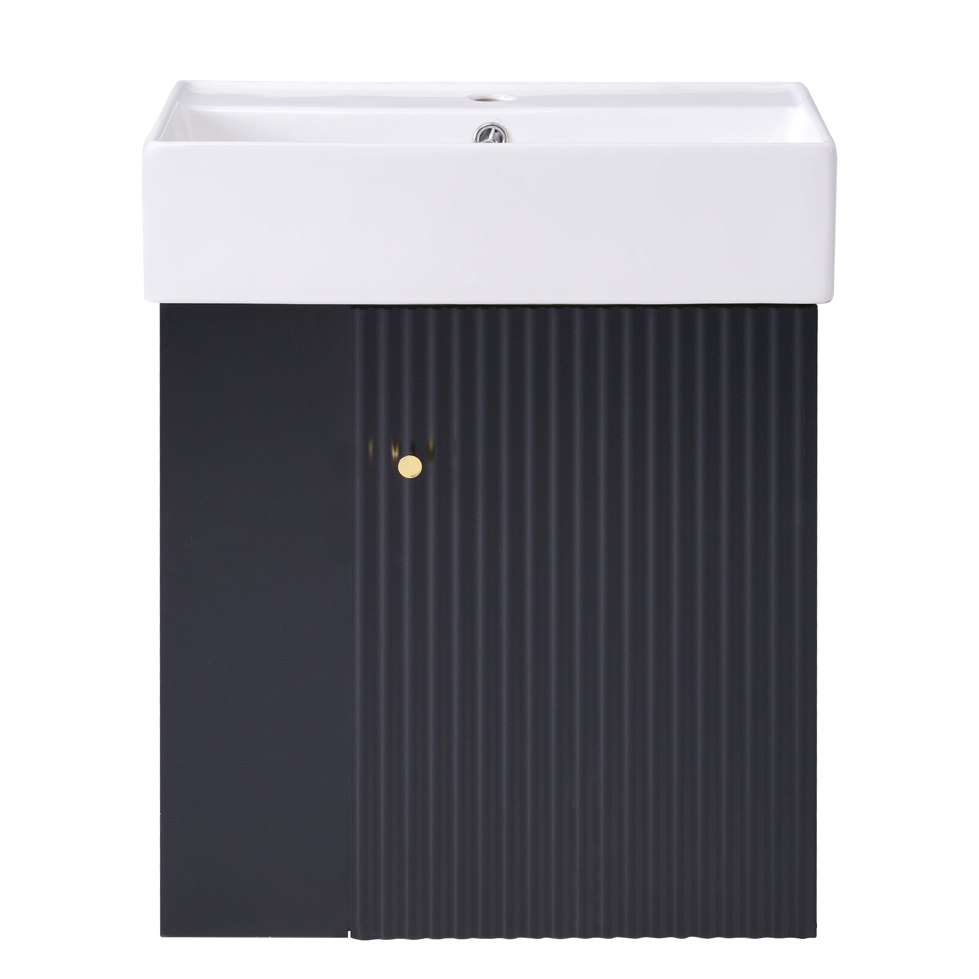 Modern Floating Bathroom Vanity with Ceramic Basin and Left Side Storage - Black, MDF, 21.6 inches Main image