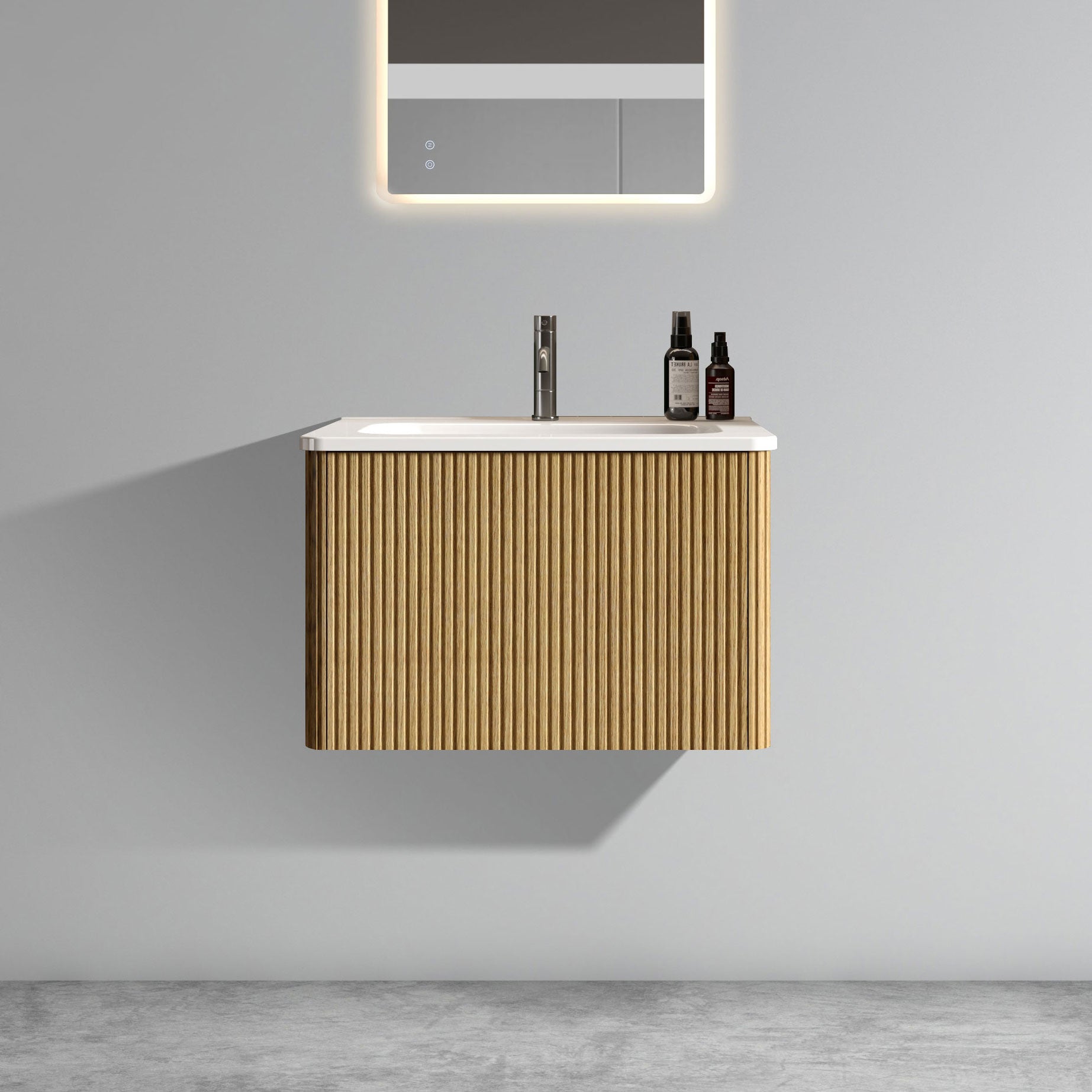 U055-Etna24W-306 Etna 24' Striped Natural Oak Bathroom Vanity with White Ceramic Sink, Wall Mounted Floating Bathroom Vanity for Modern Bathroom, Pre-assembled Main image