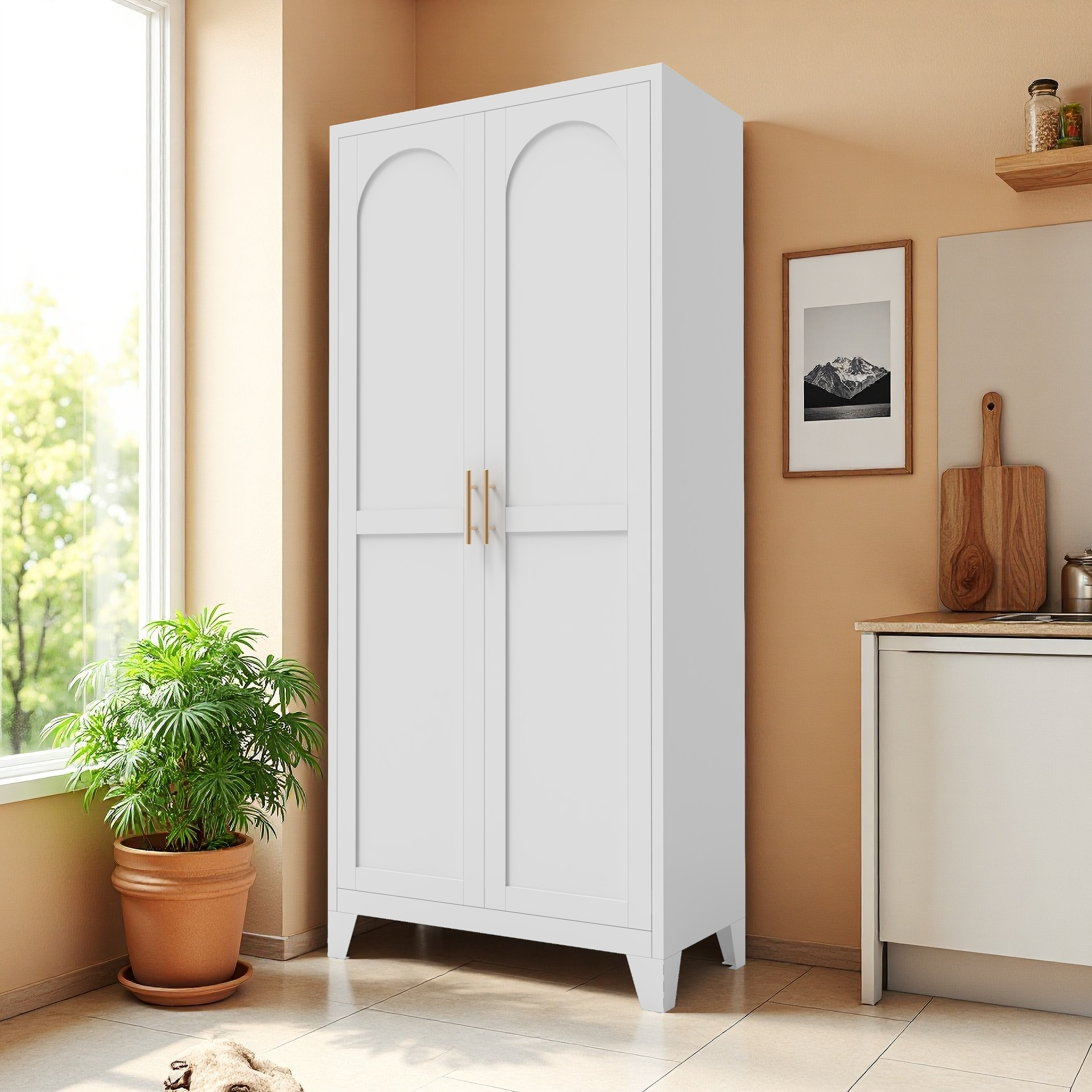 71'' 2 Shapely Doors Cabinet, Metal Storage Cabinet with Doors and Adjustable Shelves, for Bedroom, Living Room, Kitchen (White) Secondary image