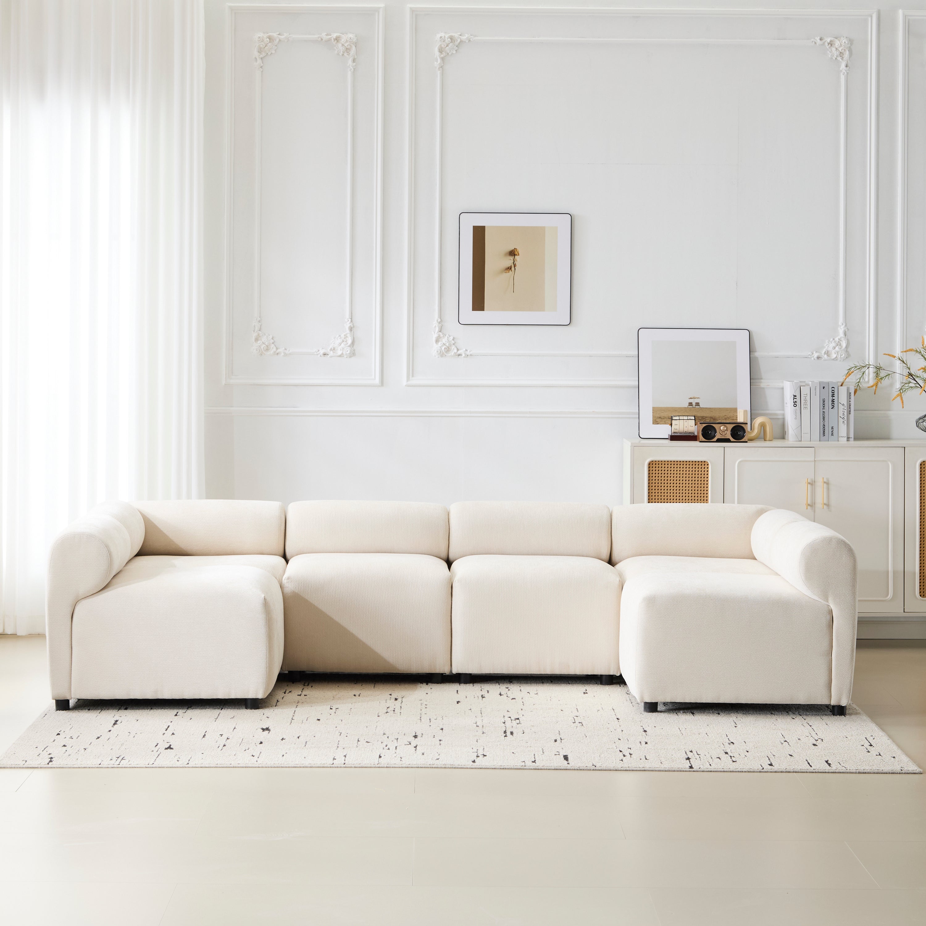 Evelyn 114 in.6-Piece U Shaped Modular Free Combination Sectional Chenille Sofa Couch for Living Rooms