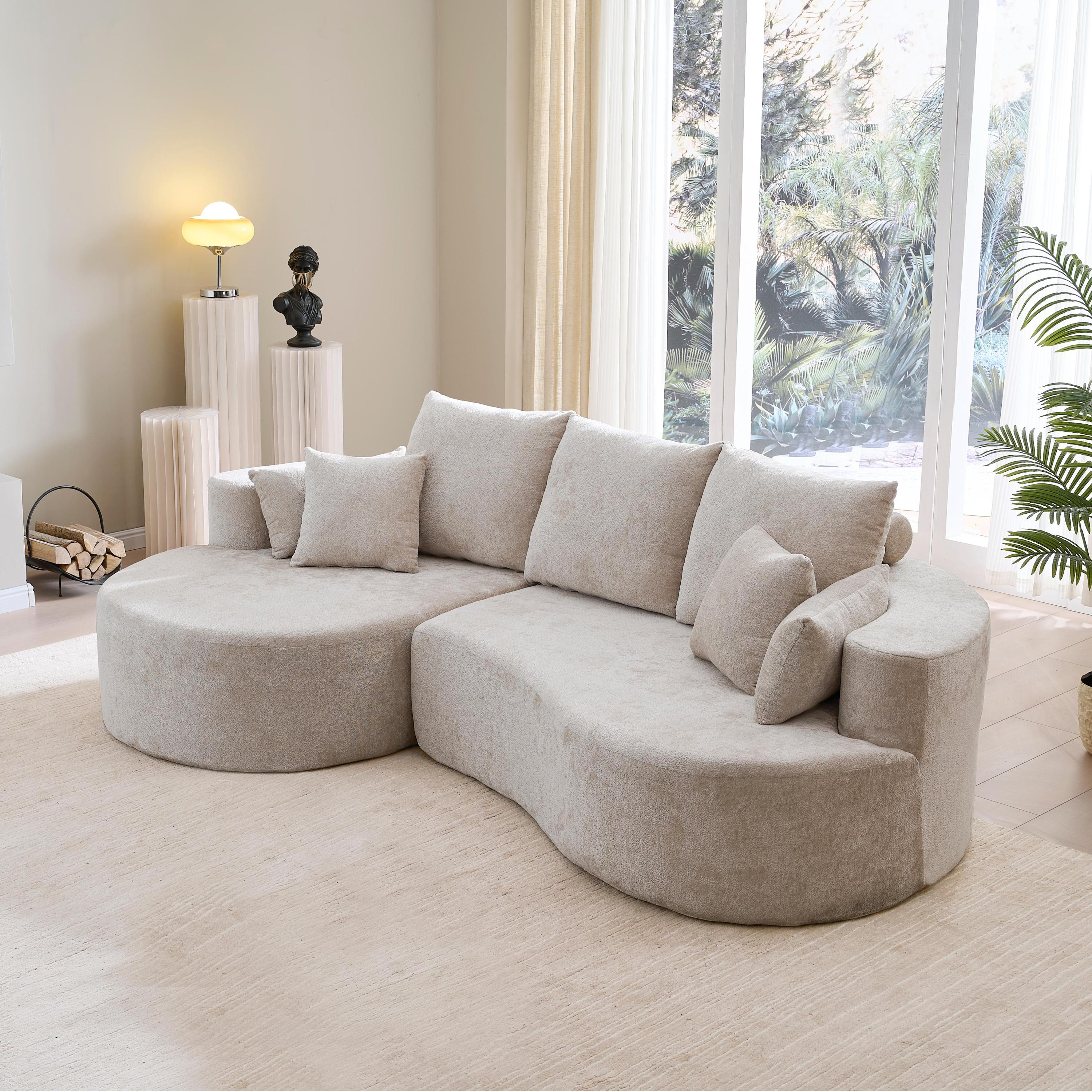 106 in. 2 - Piece Fabric Cloud Curved Sectional Chenille Sofa with Chaise For Living Room Bedroom Apartment -Silver Lining