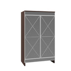 Mirrored Shoe Cabinet with 3 Adjustable Shelves & Ventilation - Double Door Entryway Storage Cabinet, Space Saving Vertical Design, Frosted Glass & MDF, Brown Finish, Silver Metal Handles