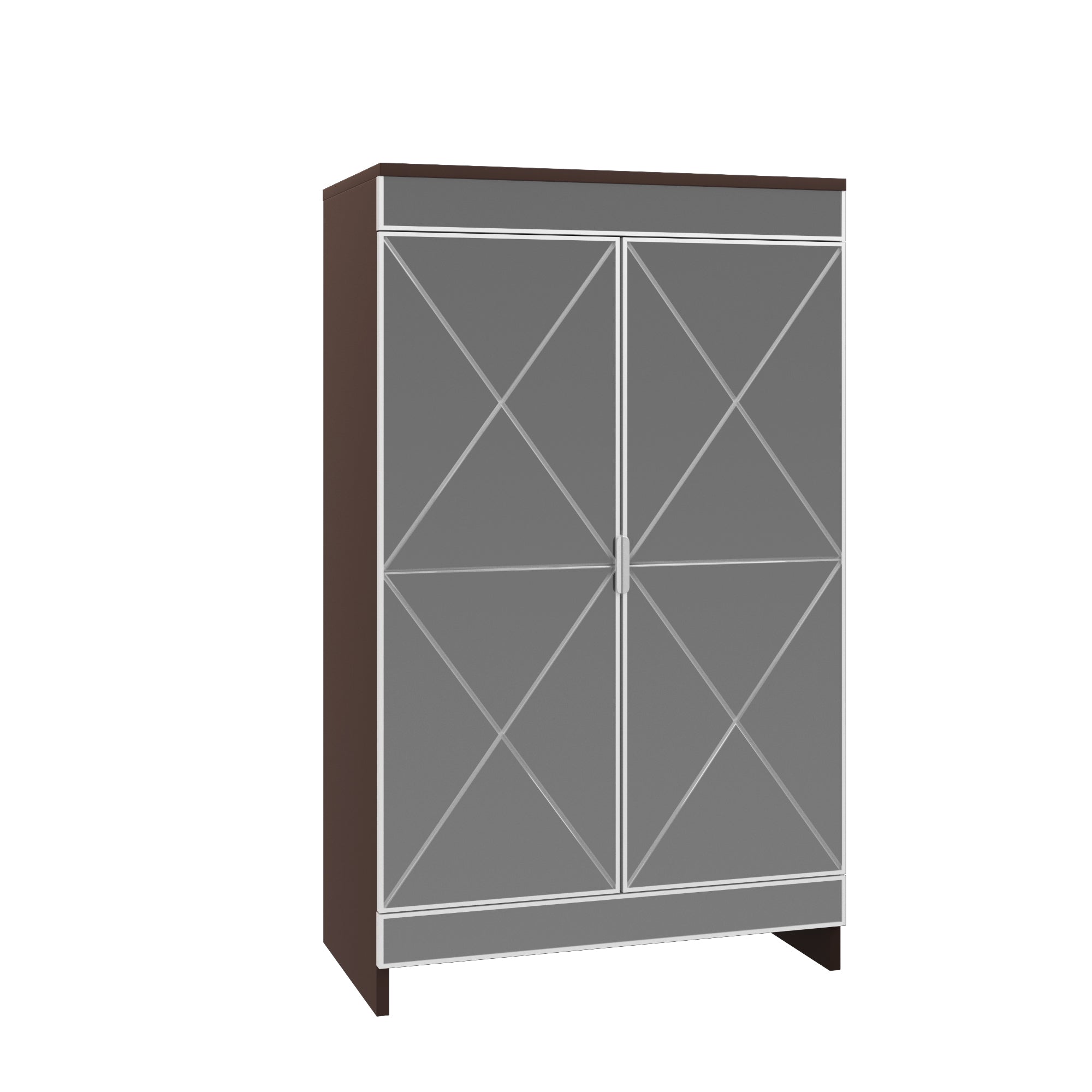 Mirrored Shoe Cabinet with 3 Adjustable Shelves & Ventilation - Double Door Entryway Storage Cabinet, Space Saving Vertical Design, Frosted Glass & MDF, Brown Finish, Silver Metal Handles