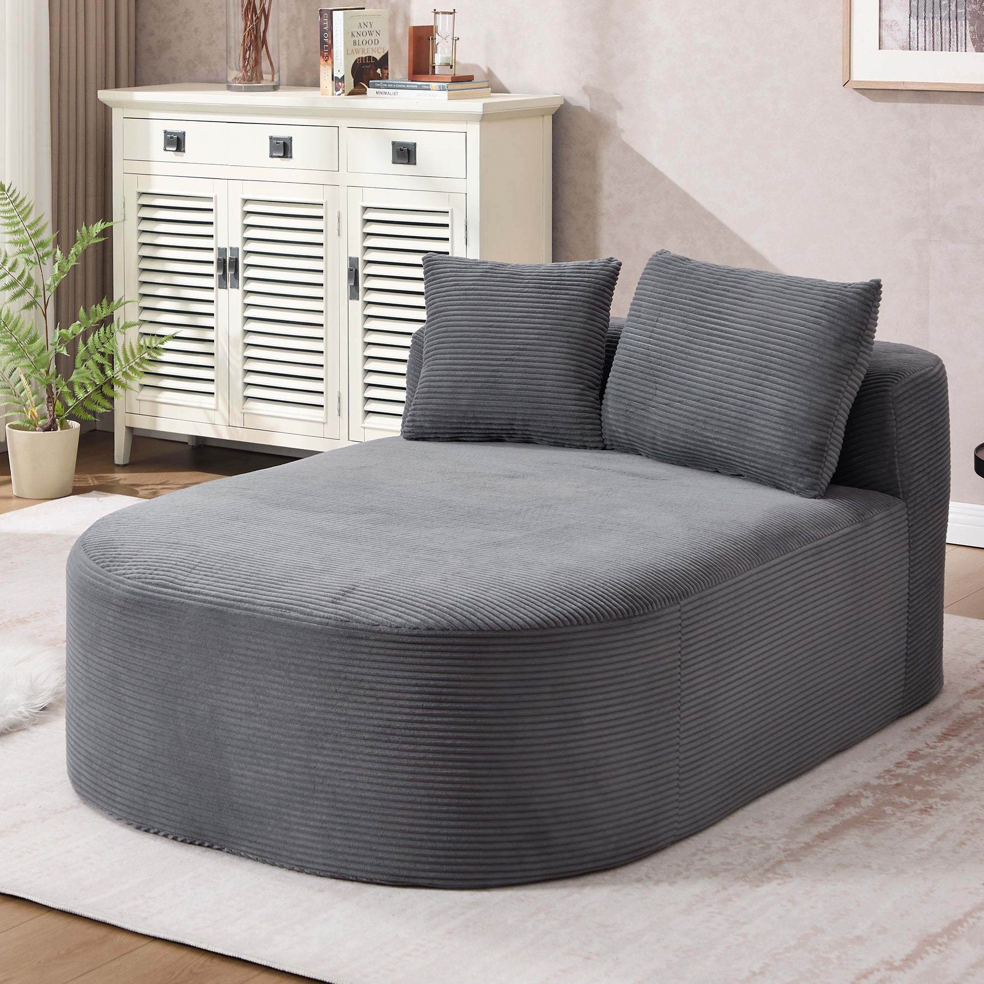 Dark Grey Oversized Corduroy Chaise Lounge Sofa Bed with Deep Seat and Soft Pillows, 67.5'' Long, 46'' Wide Seat, No Assembly Required Secondary image