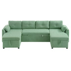 Modern Green Teddy Fabric U-shaped Sectional Sofa Bed with Storage and USB Ports, 107 inches