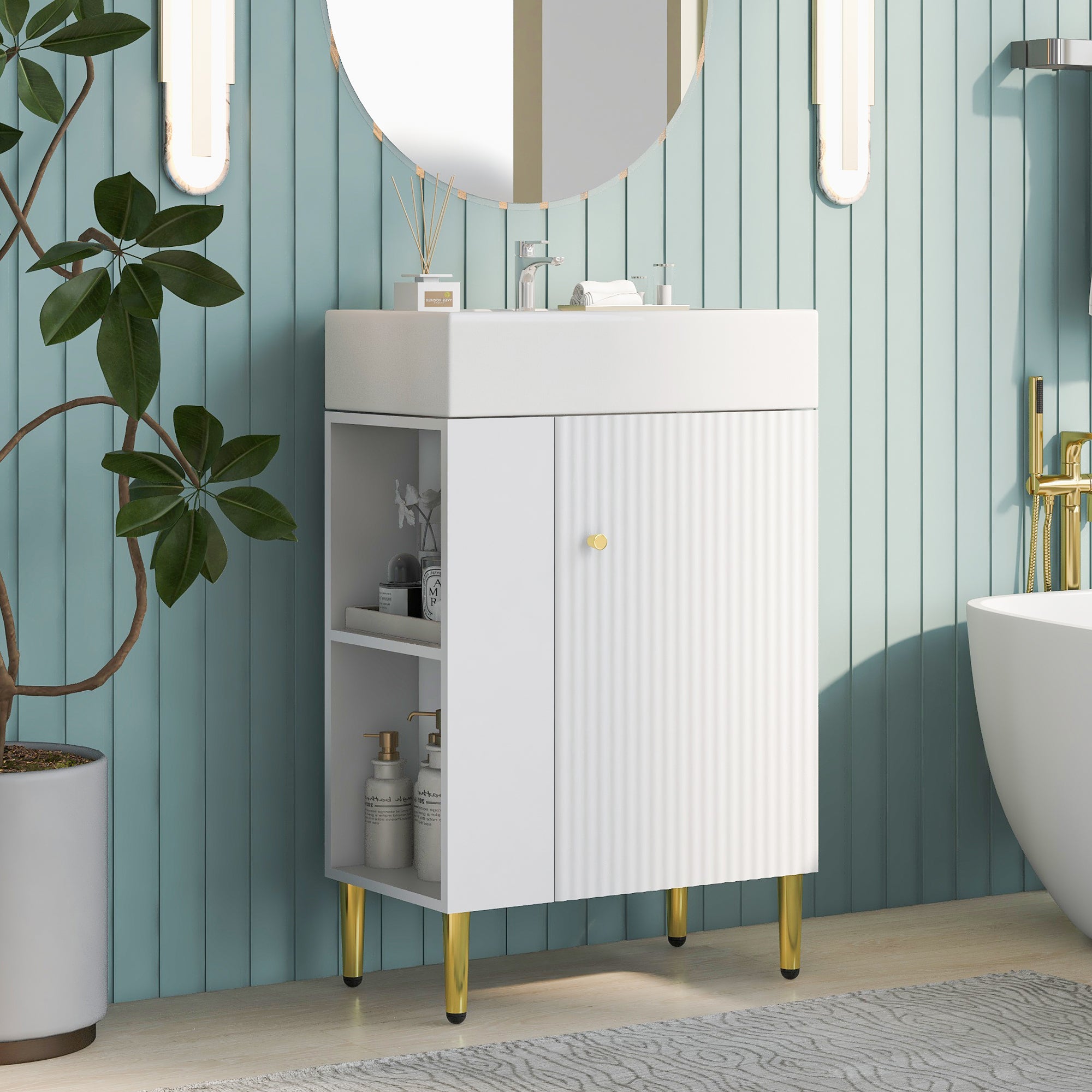 Hearth & Haven Amelia 21.6' Bathroom Vanity with Storage Cabinet, Single Ceramic Sink and Left Side Storage, White Secondary image