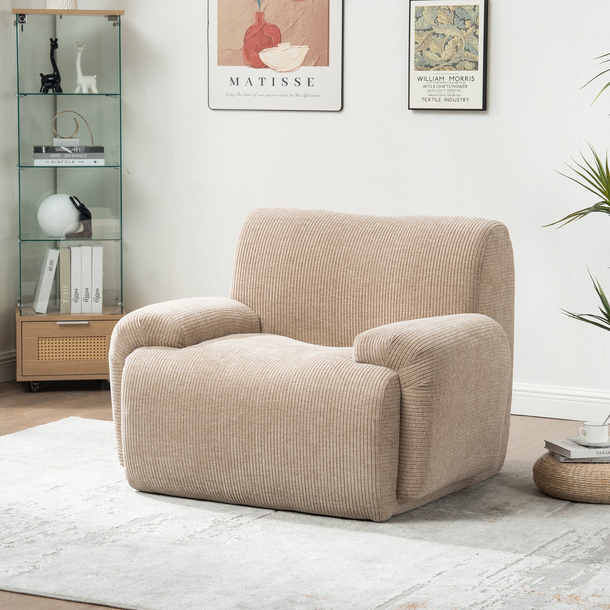 42' Wide Modern Upholstered Chenille Vertical Stripes Accent Chair, Boneless Single Sofa Chair, Armchair Comfy Reading Lounge Chair with Deep Seats for Living Room Bedroom Apartment, Dorms, Taupe Main image