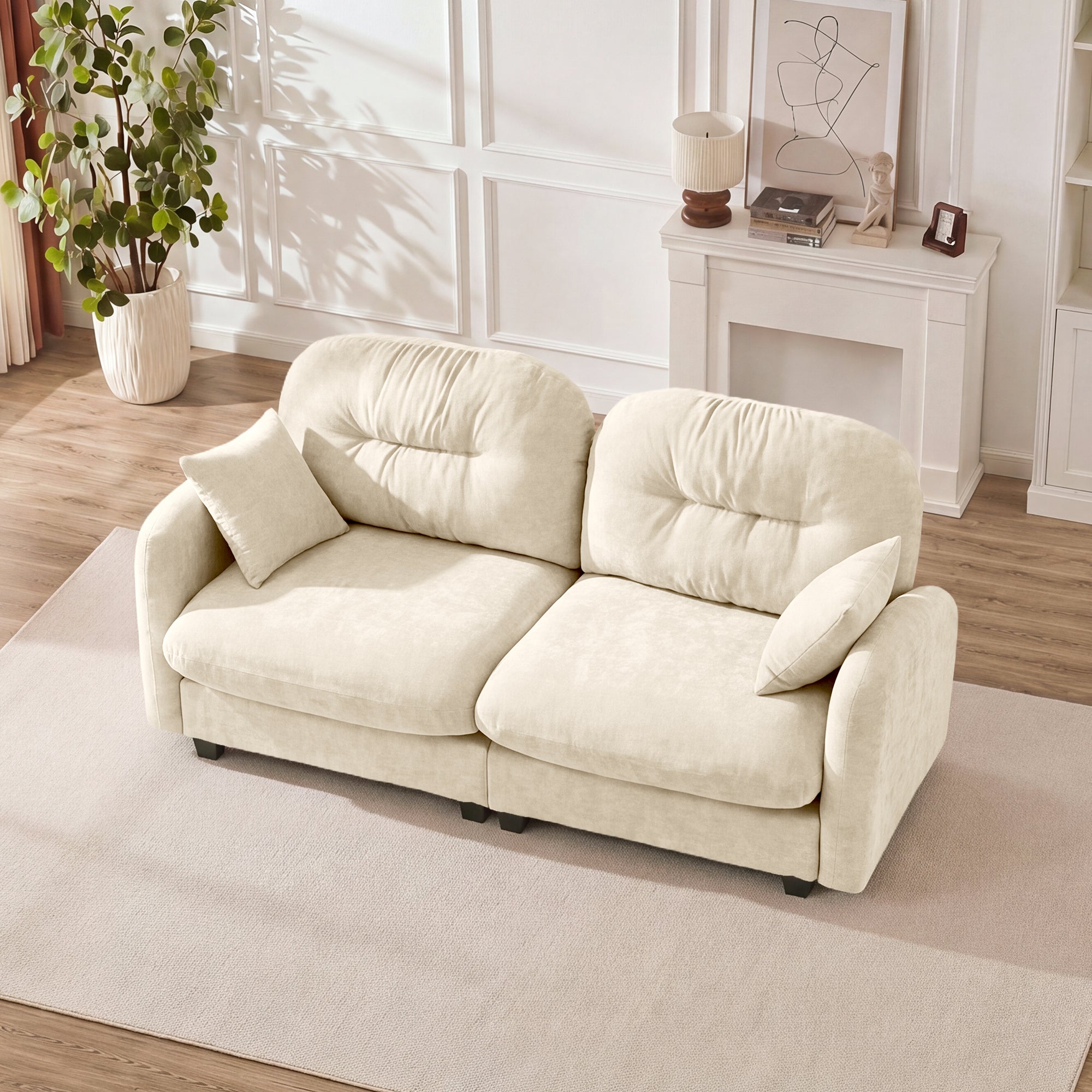 Loveseat Cloud Sectional Couches  Chenille Fabric, Quilted Pleated Design, Ergonomic Design, High-Density Foam Easy Install Elegant Armrests High Quality Wooden Base,Fits Living Rooms,Beige Main image