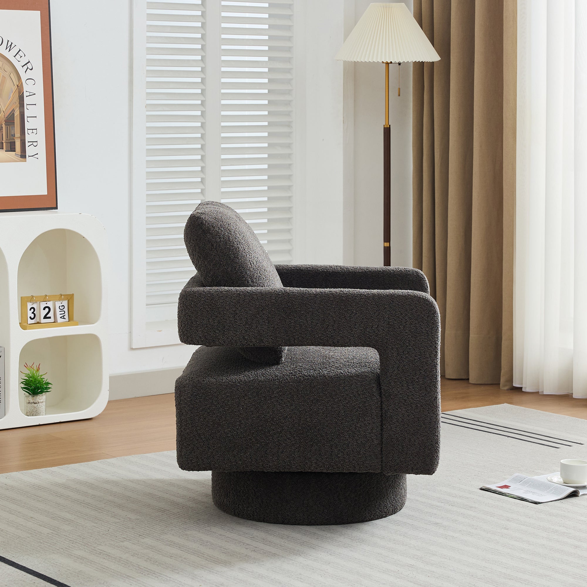 29.13' W Square Swivel Accent Chair, Modern Rotating Arm Chair with Open Back,360 Degree Rotation, Lounge Club Chair with Removable Back Cushion for Living Room, Hotel, Bed Room,Charcoal Secondary image