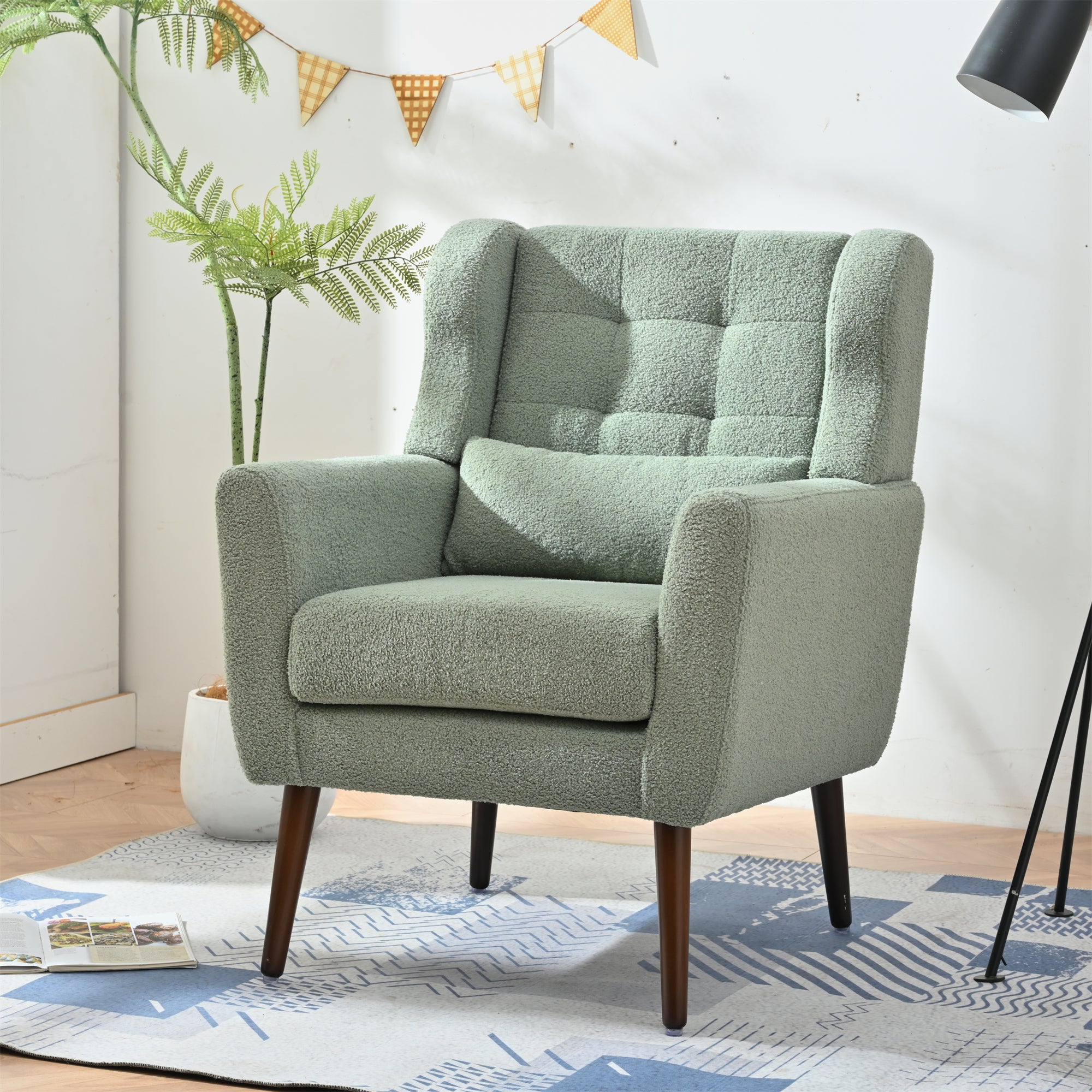 Modern Accent Chair,Teddy Fabric Living Room Chairs Comfy Reading Chair,Mid Century Accent Chair, Lounge Arm Chairs Armchair for Living Room Bedroom (Light Green) Main image