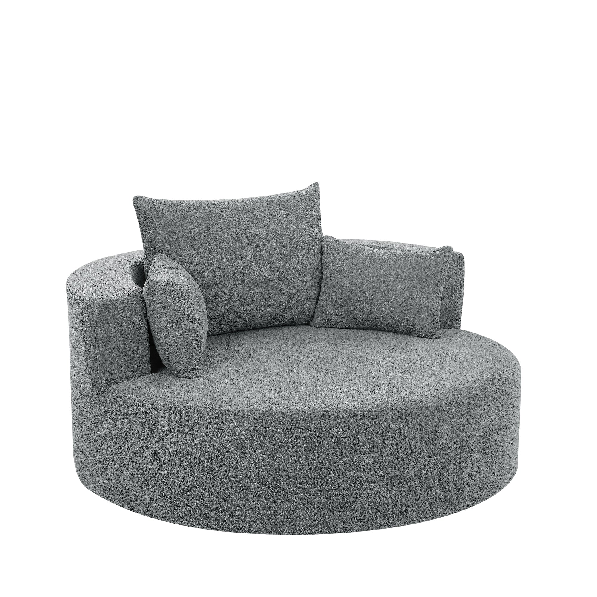Modern Accent Swivel Barrel Chair with Removable Pillows, Grey Chenille, 56.3x56.3x35.5 in Main image