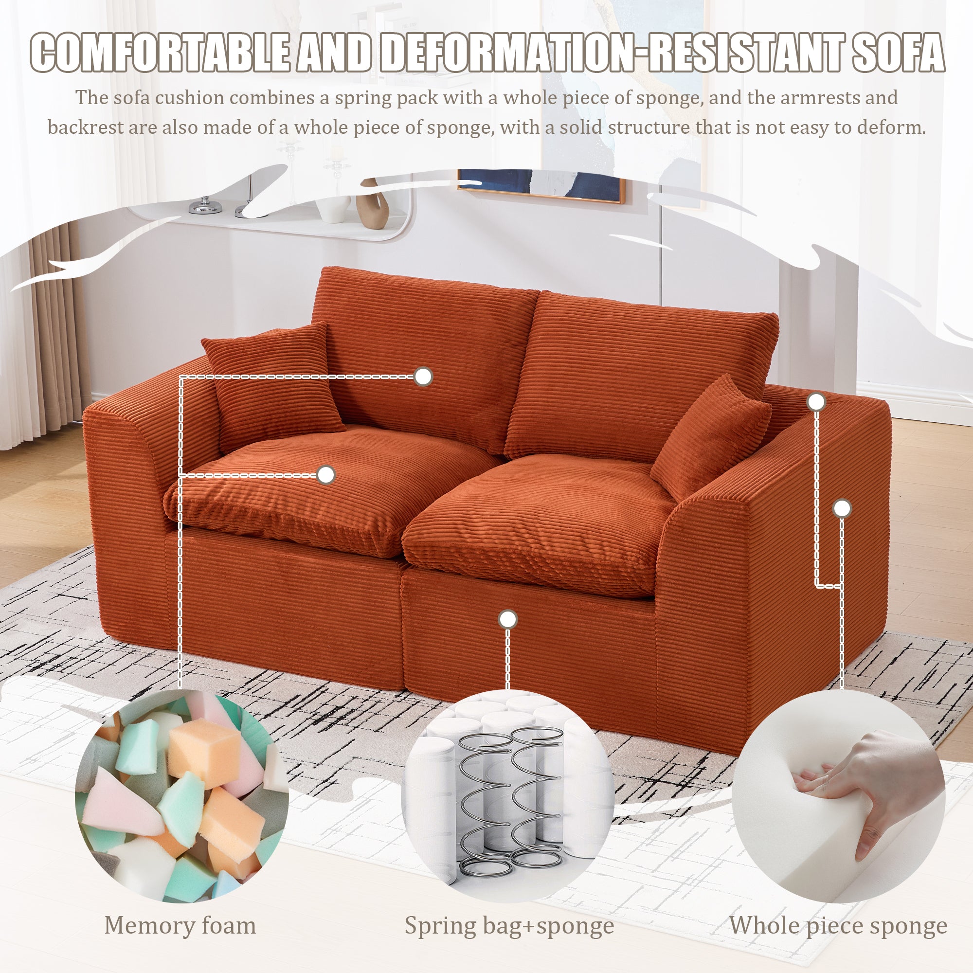UNITED WE WIN Modular Sectional Sofa Cloud Couch,Comfy Cloud Modern Sofa,2 Seater with Cushion Covers Removable Furniture for Living Room Bedroom Apartments Dorms,No Assembly Required Secondary image
