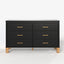 Modern 6-Drawer Double Dresser with Metal Handles and Solid Wood Legs, Black Finish, Solid Wood and MDF Construction, 47.24'L x 17.72'W x 29.92'H