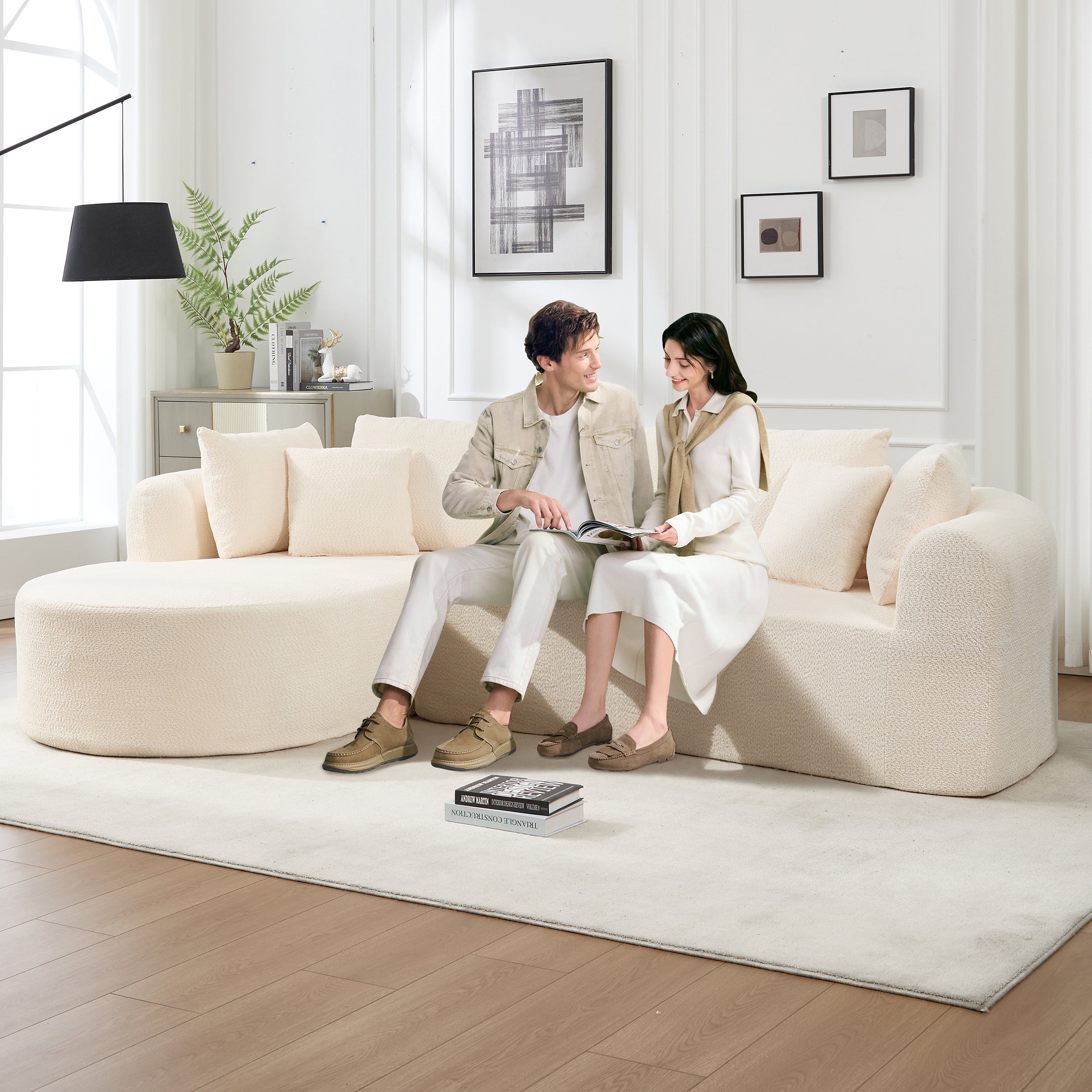 109 Inch Cloud Sectional Couch, Boneless Sofa for Living Room, Corduroy Modular Couch with L Shape Chaise, Modern Compressed Sofa in a Box, Memory Foam Filling (IVORY) Secondary image