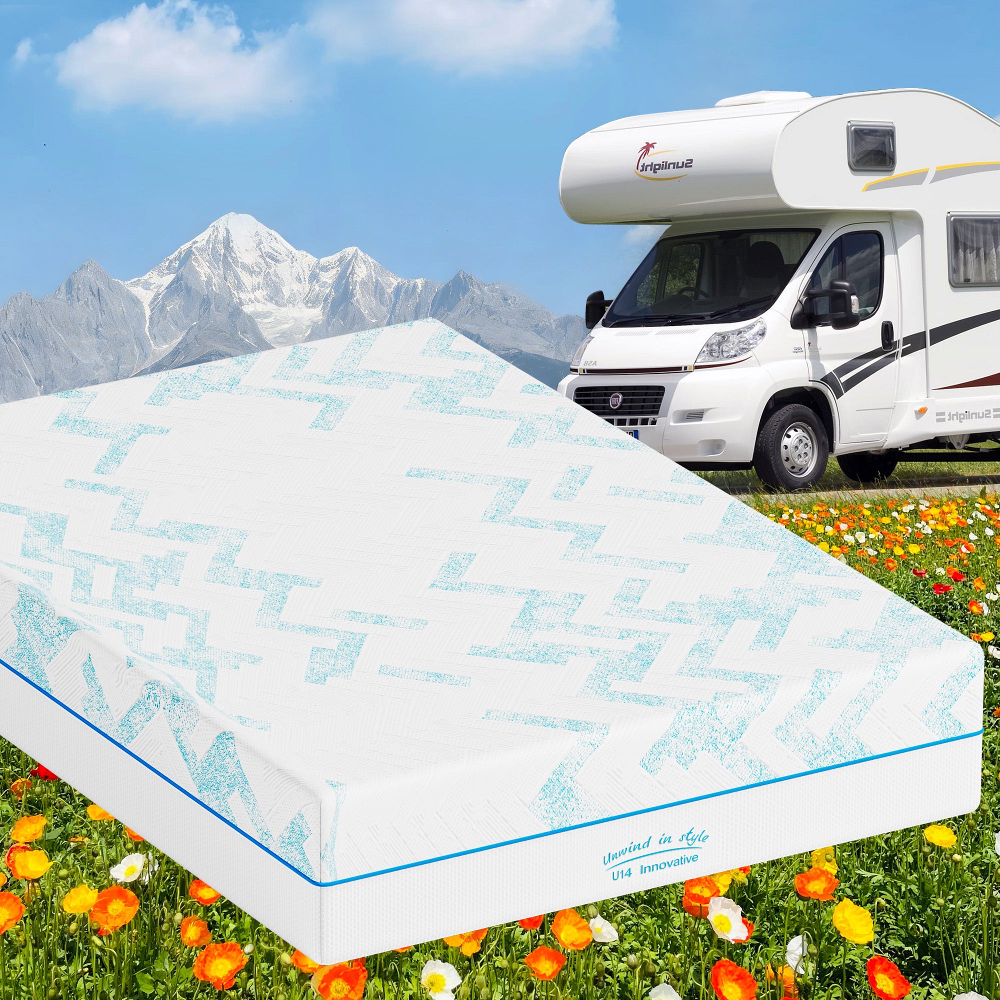 10-inch RV Latex Memory Foam Mattress, short queen size, large format, free of glass fibers, medium hardness texture, breathable memory foam. Main image
