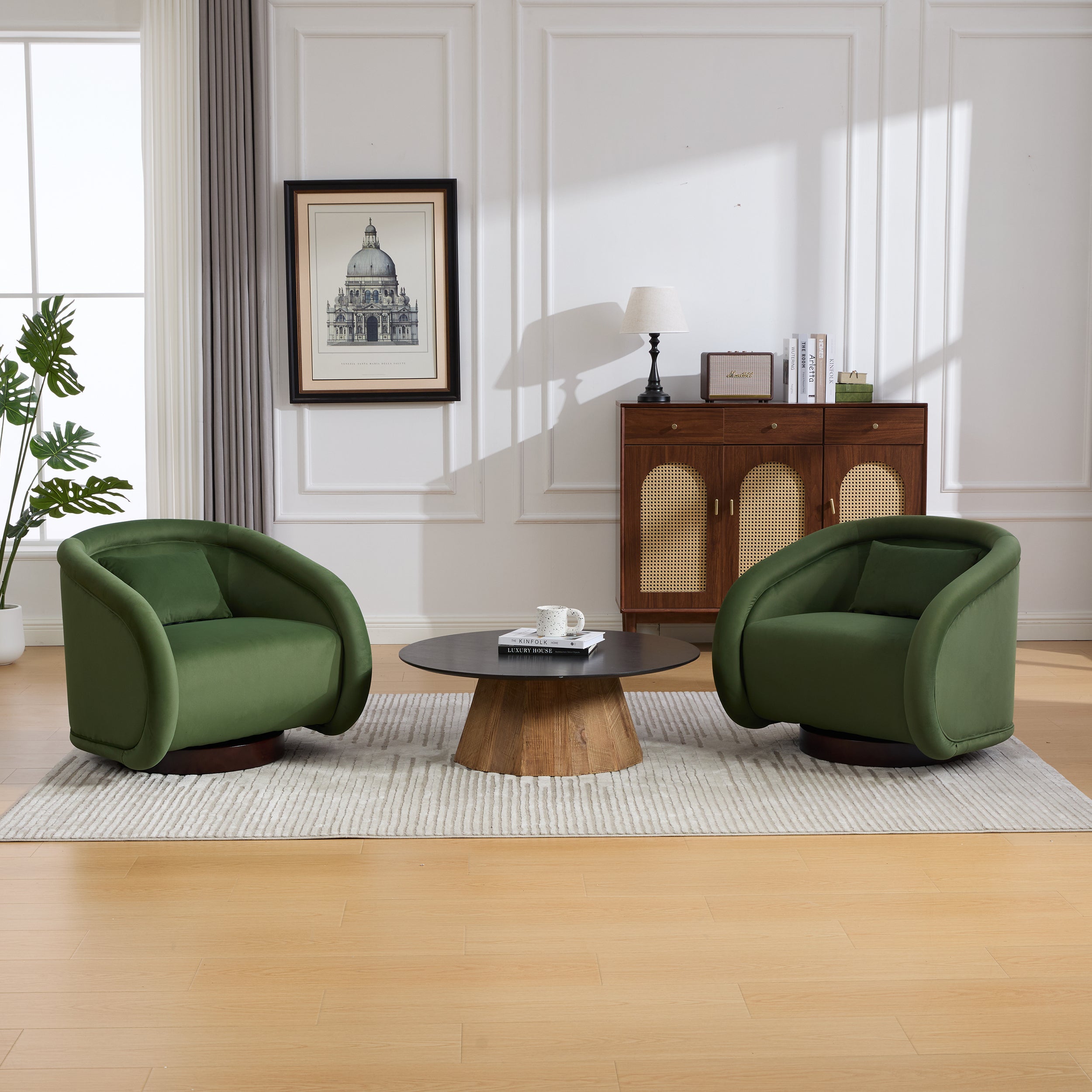 Swivel Accent Chair, 360-degree Swivel Barrel Chair with Velvet Fabric Upholstery, Comfy Pumpkin-Shaped Swivel Chair for Living Room, Bedroom, or Office Main image