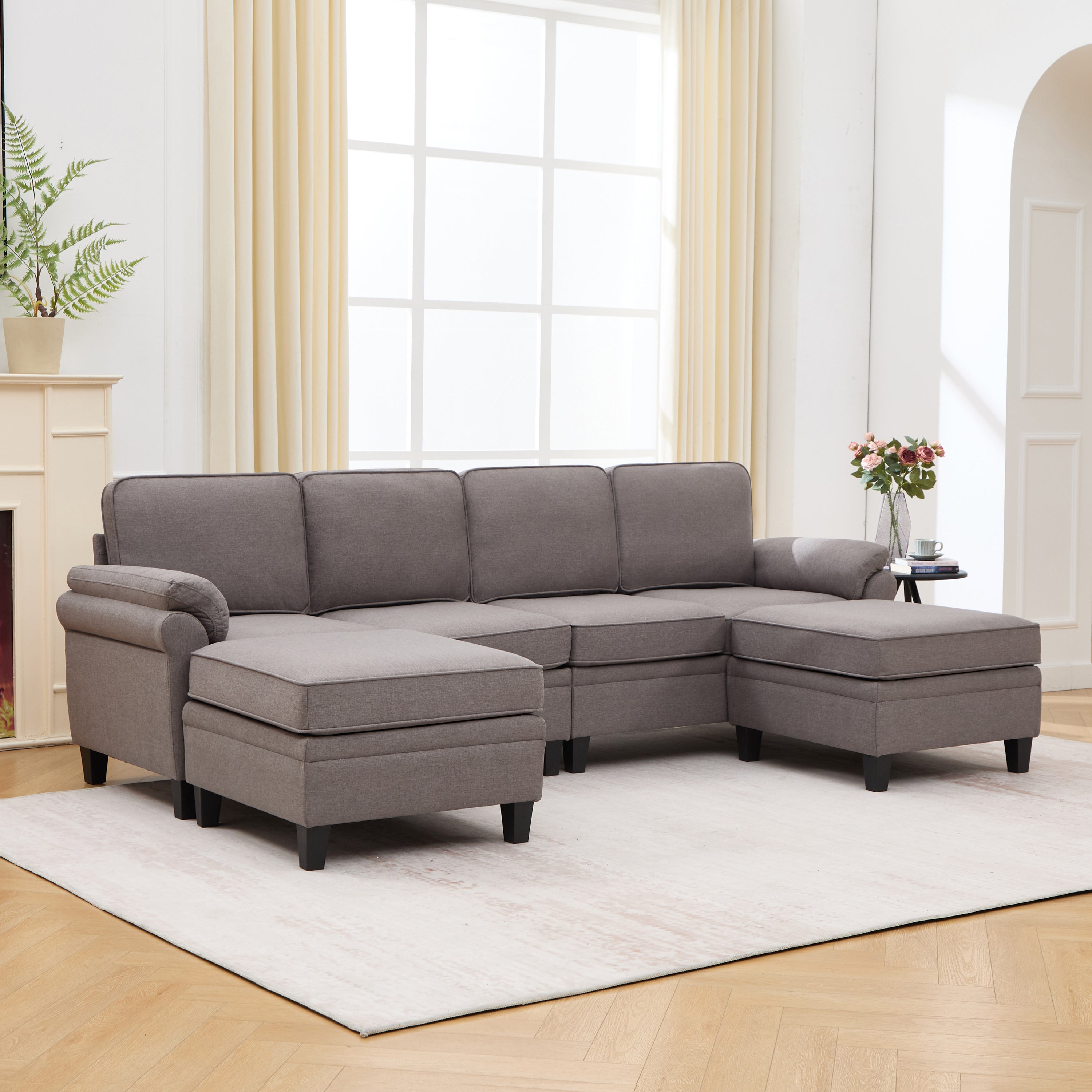102-inch deep gray linen fabric modular combination sofa, L-shaped cloud sofa with storage space under the sofa, DIY combination for living room use Secondary image