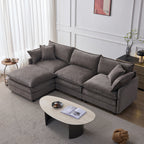 105' Modular Sectional Couch,Upholstered Soft Chenille Fabric Sofa,3 Seater with Ottoman L Shape Sofa Grey