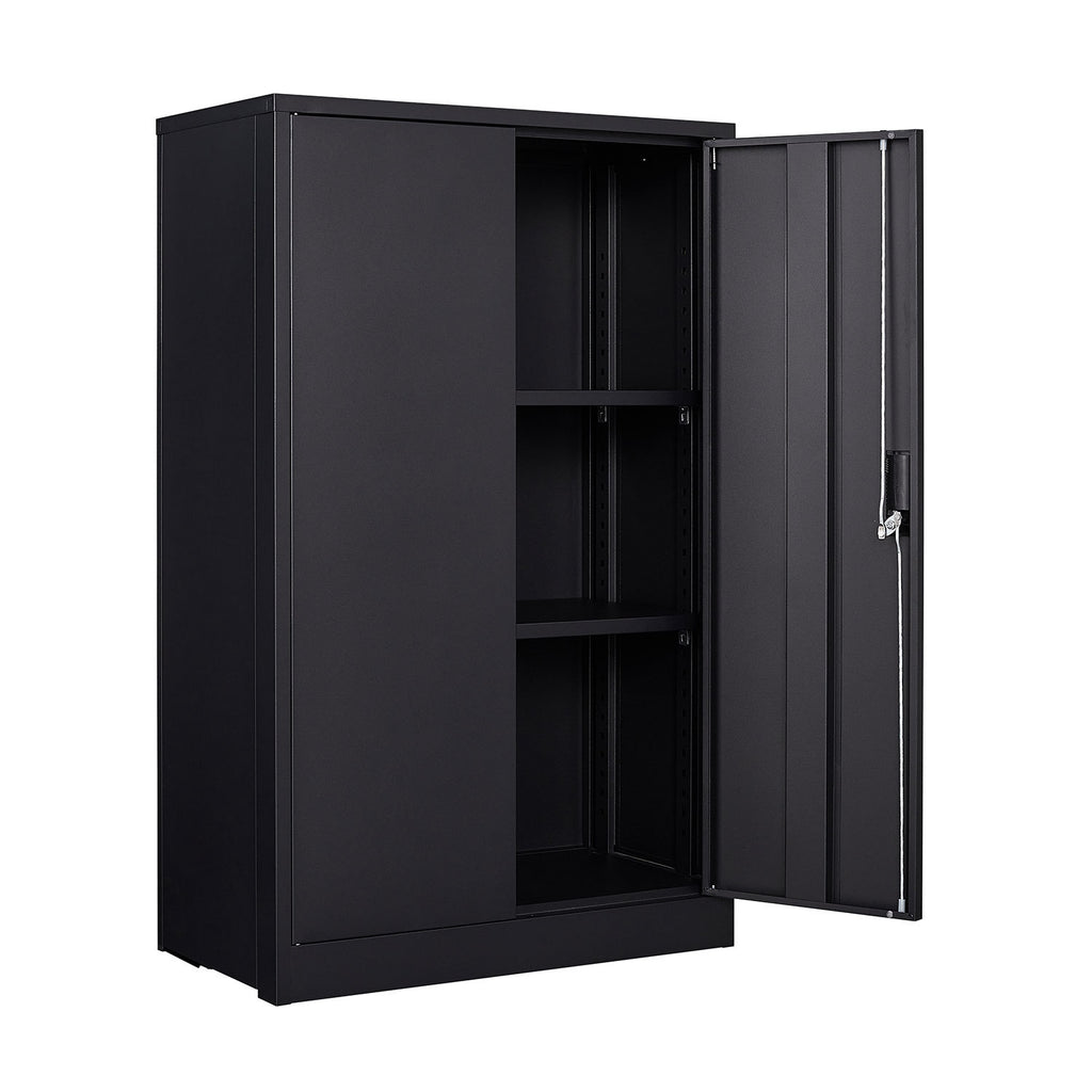 Black Metal Storage Cabinet with Locking Doors and Adjustable Shelf, Folding Filing Locker for Home Office, School, Garage, Steel Construction, 13.78 x 25.60 x 41.97 Inches